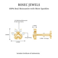 Round Moissanite Heart Paw Earring for Helix Piercing