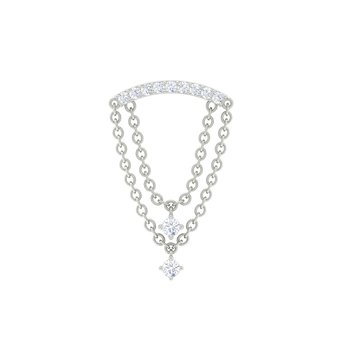Moissanite Double Chain Dangling Earring for Cartilage Piercing