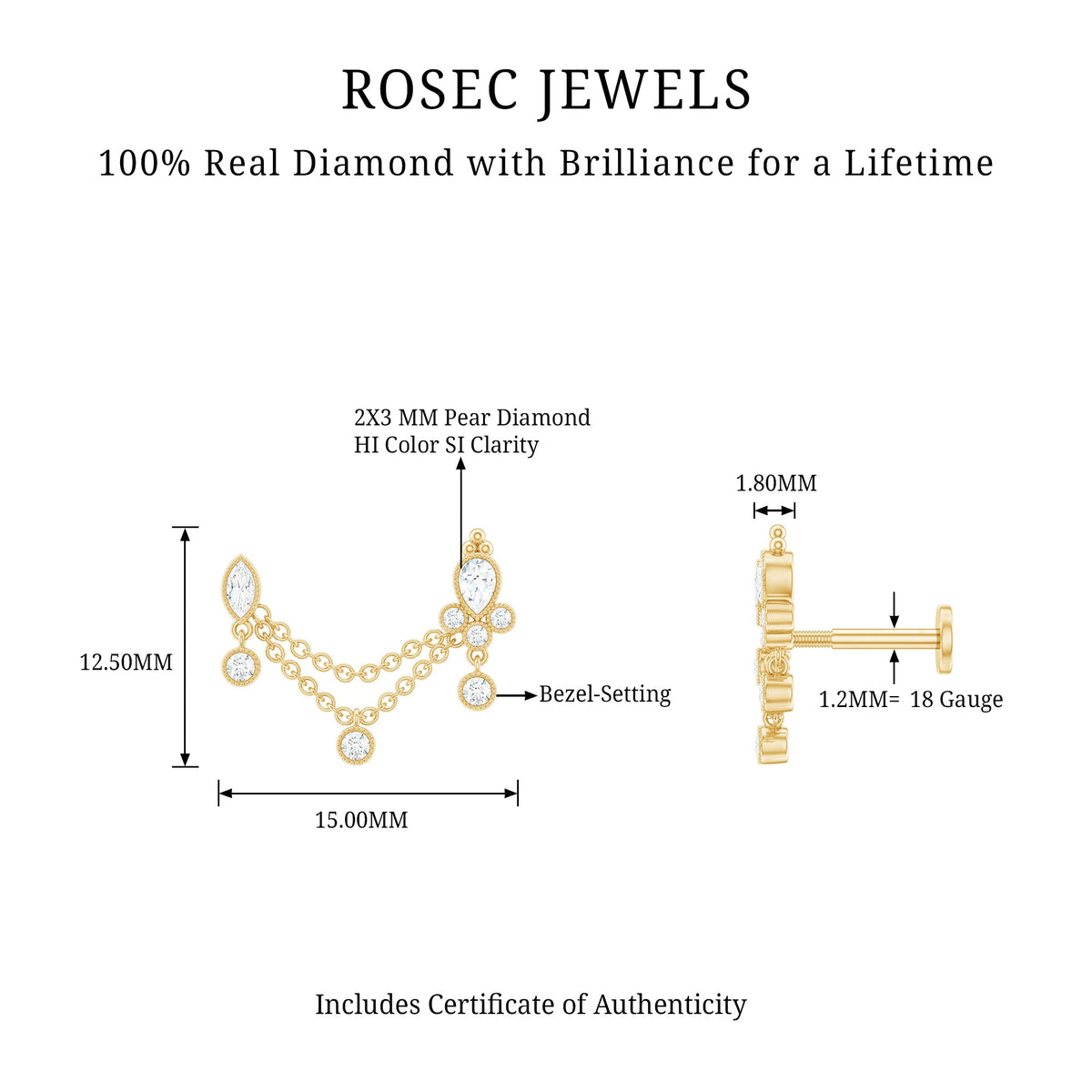 Vintage Style Diamond Double Piercing Earring