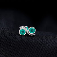 Bezel Set Emerald Two Stone Helix Earring with Beaded Detailing
