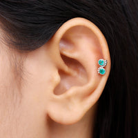 Bezel Set Emerald Two Stone Helix Earring with Beaded Detailing