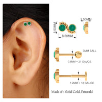 Bezel Set Emerald Two Stone Helix Earring with Beaded Detailing