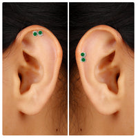 Bezel Set Emerald Two Stone Helix Earring with Beaded Detailing