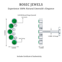 Natural Emerald Curved Climber Earring for Helix Piercing