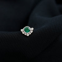 Dainty Round Emerald Tragus Earring with Beaded Detailing