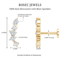 Certified Moissanite Crawler Earring in Prong Setting