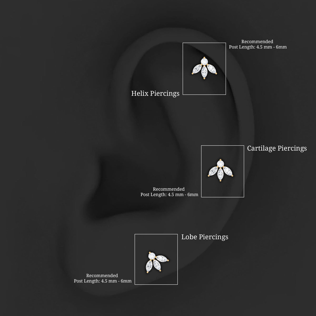 Marquise Shape Diamond Leaf Earring for Helix Piercing
