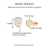 Moissanite Heart Stud Earring for Rook Piercing