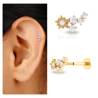 Natural Diamond Star Crawler Earring for Helix Piercing