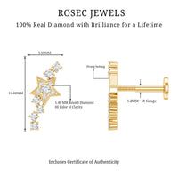 Certified Diamond Star Crawler Earring for Helix Piercing
