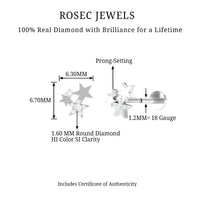 Round Cut Natural Diamond Star Cartilage Earring