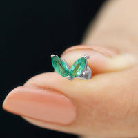 Marquise Lab Grown Emerald Leaf Earring for Helix Piercing