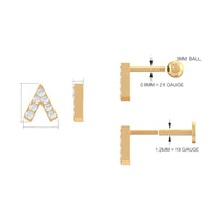 Genuine Diamond V Shape Earring for Tragus Piercing in Gold