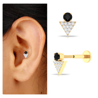 Black Onyx and Diamond Triangle Cartilage Earring