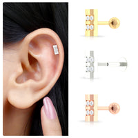 Dainty Diamond Bar Stud Earring for Helix Piercing in Gold