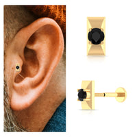 Round Cut Solitaire Black Onyx Bar Tragus Earring