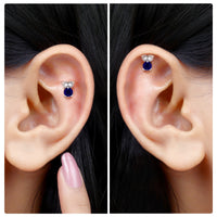 Blue Sapphire and Lab Grown Diamond Owl Helix Earring