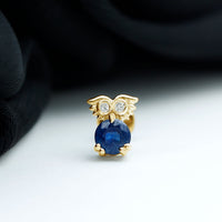 Blue Sapphire and Lab Grown Diamond Owl Helix Earring