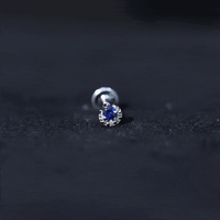 Dainty Blue Sapphire and Diamond Moon Helix Earring