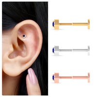 Dainty Blue Sapphire and Diamond Moon Helix Earring