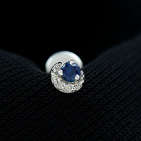 Dainty Blue Sapphire and Diamond Moon Helix Earring