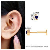 Dainty Blue Sapphire and Diamond Moon Helix Earring