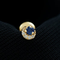 Dainty Blue Sapphire and Diamond Moon Helix Earring