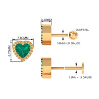 Natural Emerald Heart Earring for Helix Piercing