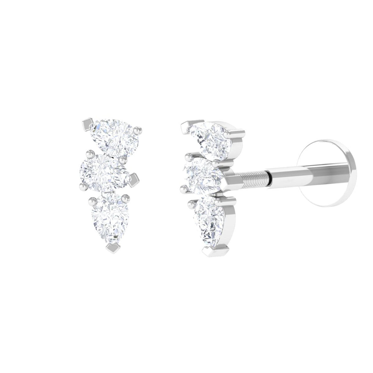 Pear Shape Diamond 3 Stone Earring for Tragus Piercing