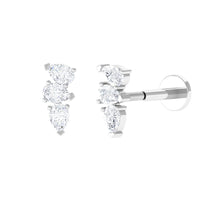 Pear Shape Diamond 3 Stone Earring for Tragus Piercing