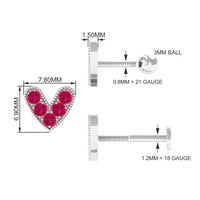 Natural Ruby Heart Earring for Helix Piercing