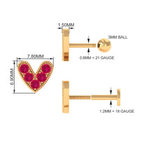 Natural Ruby Heart Earring for Helix Piercing