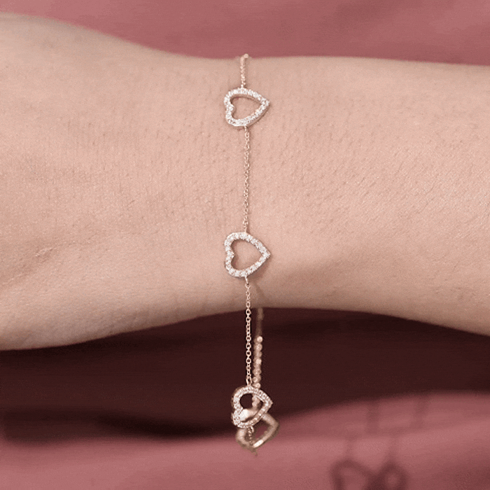 Rosec Jewels diamond heart chain bracelet with prong setting, featuring sparkling white diamonds in a delicate jewelry design