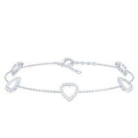 Rosec Jewels certified diamond heart chain bracelet with prong setting, featuring sparkling diamonds on a delicate jewelry piece.