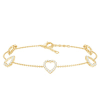 Certified diamond heart chain bracelet by Rosec Jewels featuring a prong setting with sparkling diamonds.