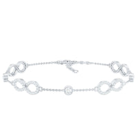 Rosec Jewels cubic zirconia infinity station chain bracelet with sparkling infinity charms and delicate chain design.