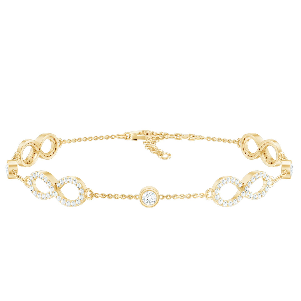 Rosec Jewels cubic zirconia infinity station chain bracelet with sparkling cubic zirconia accents on a silver-tone bracelet.