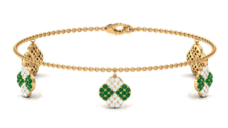 Certified Lab Grown Emerald Chain Charm Bracelet with Moissanite