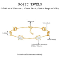 Princess Cut Lab Grown Diamond Station Chain Bracelet