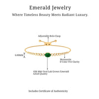 Certified 1.2 Carat Oval Lab Grown Emerald Bolo Bracelet with Diamond