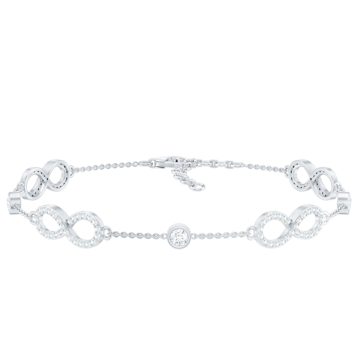 Rosec Jewels certified Moissanite infinity chain bracelet with sparkling Moissanite stones and delicate link design.