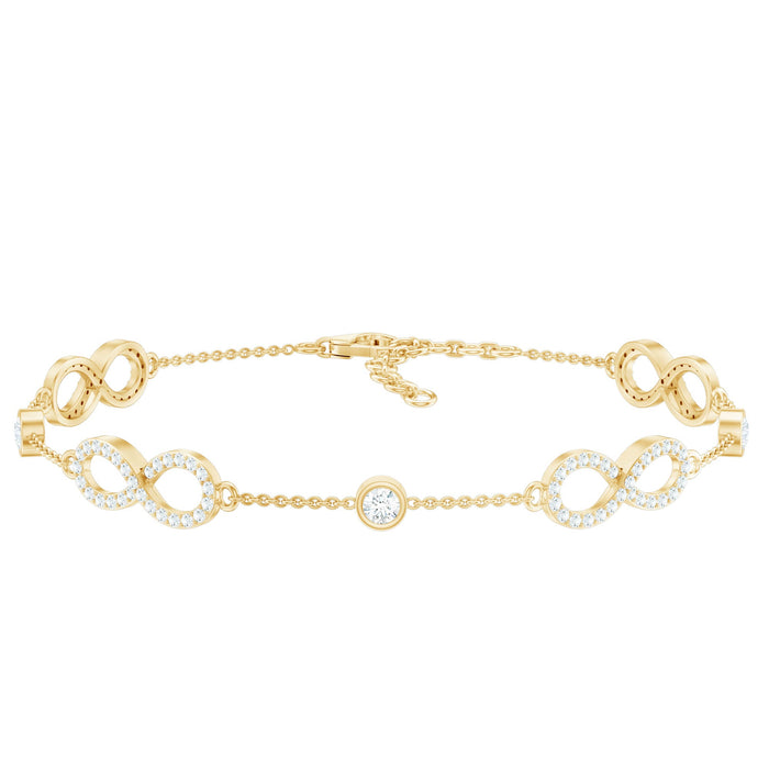 Certified Moissanite infinity chain bracelet by Rosec Jewels featuring sparkling moissanite stones and a delicate infinity design.