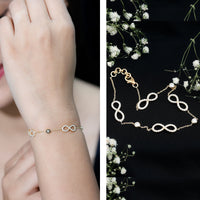 Rosec Jewels Certified Moissanite Infinity Chain Bracelet with sparkling infinity links and delicate chain design.