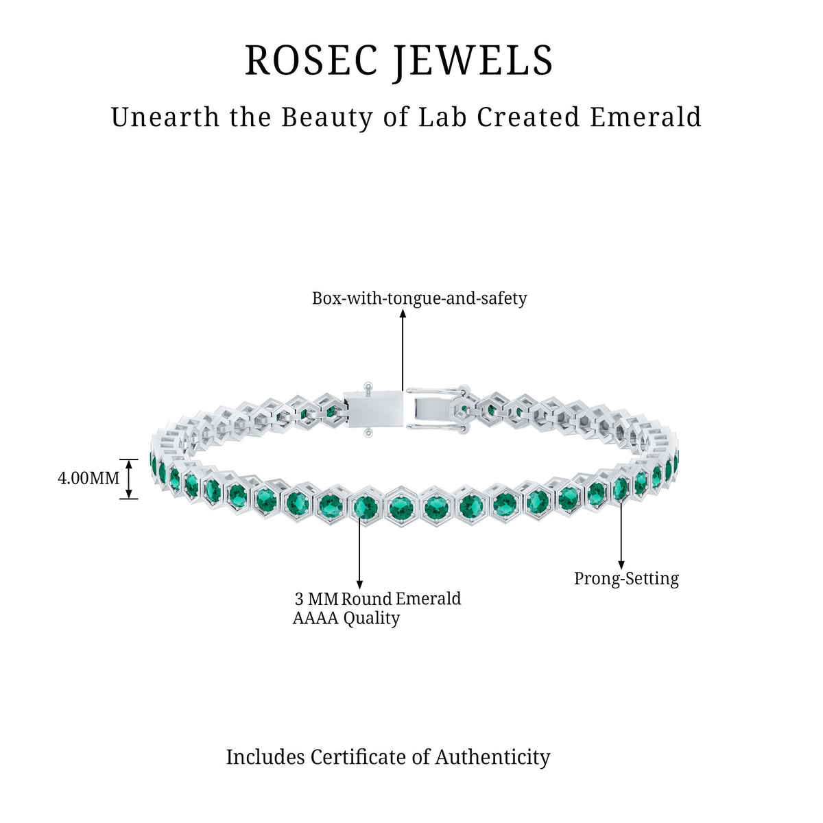 Certified Lab Grown Emerald Hexagon Tennis Bracelet for Women