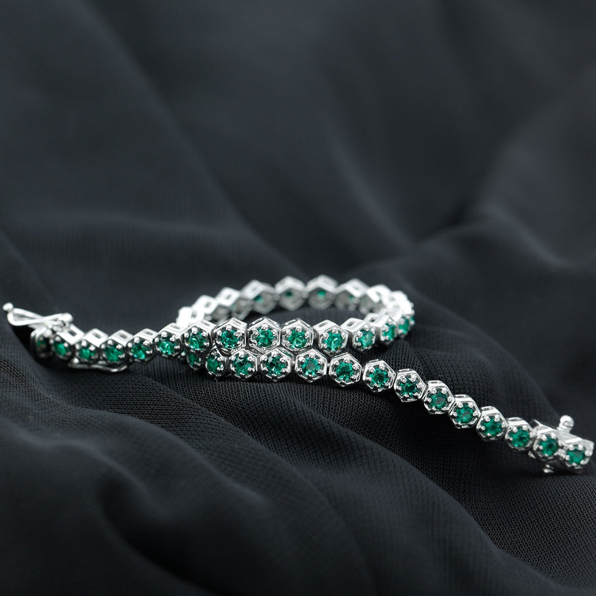 Certified Lab Grown Emerald Hexagon Tennis Bracelet for Women