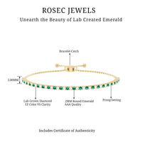 Certified Lab Grown Diamond and Emerald Bolo Bracelet For Wedding