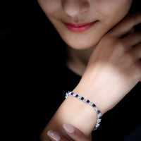 Heart Shape Lab Grown Blue Sapphire and Diamond Tennis Bracelet