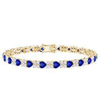 Heart Shape Lab Grown Blue Sapphire and Diamond Tennis Bracelet