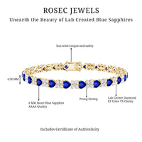 Heart Shape Lab Grown Blue Sapphire and Diamond Tennis Bracelet