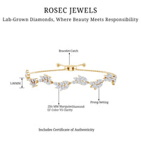 Certified Lab Grown Diamond Leaf Bolo Bracelet Adjustable